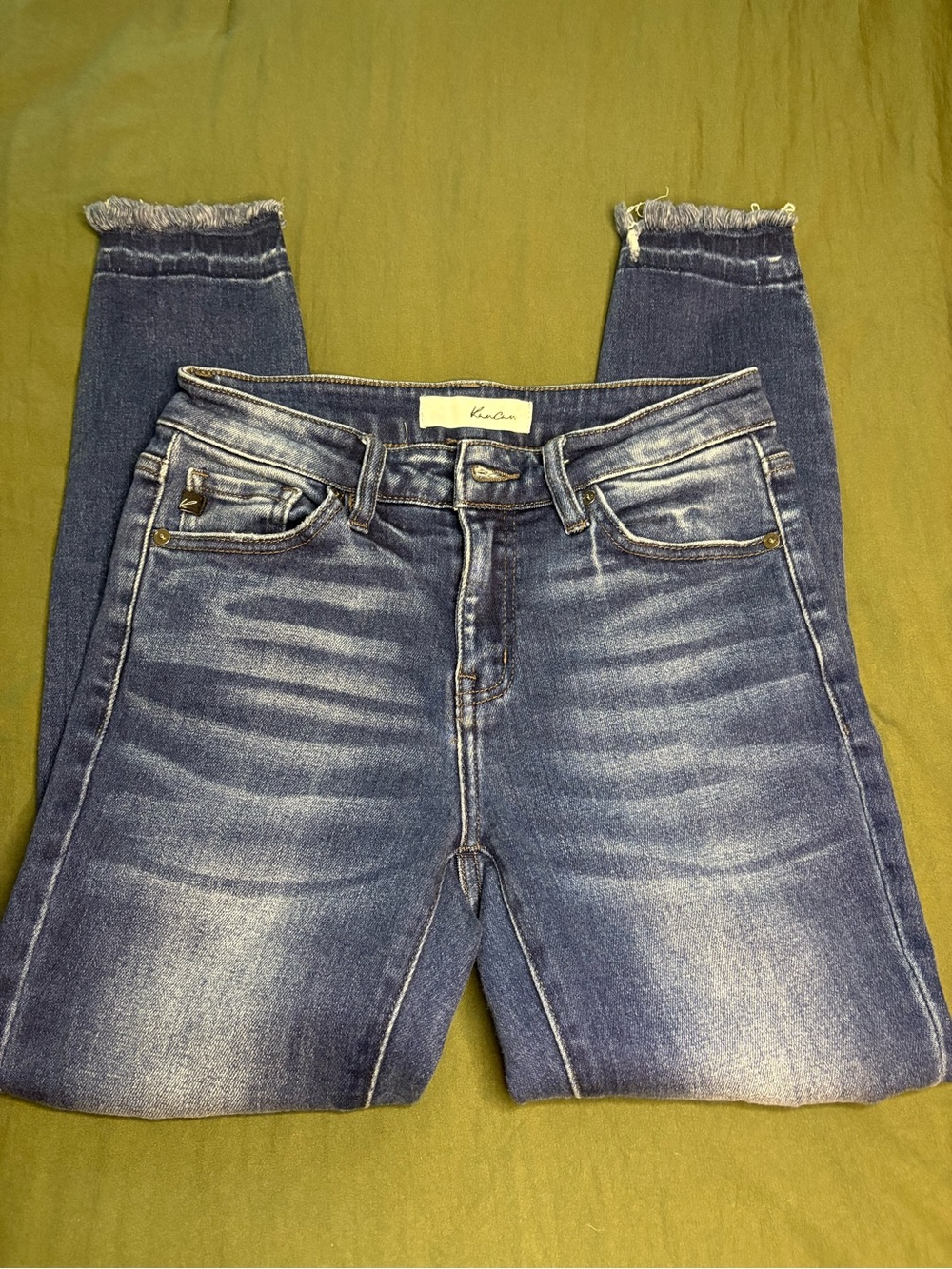 KanCan Dark Blue High-Rise Frayed Ankle Skinny Jeans